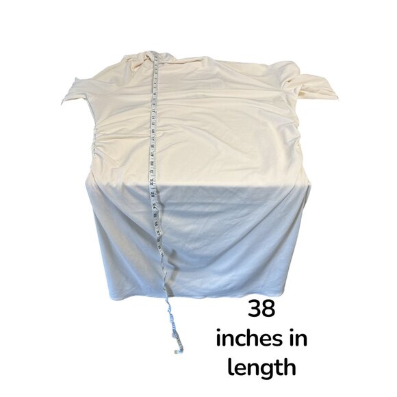 Abercrombie & Fitch Cream Drape Bodycon Mini Dress XL | Elegant Long Sleeve Ruch - Picture 11 of 11